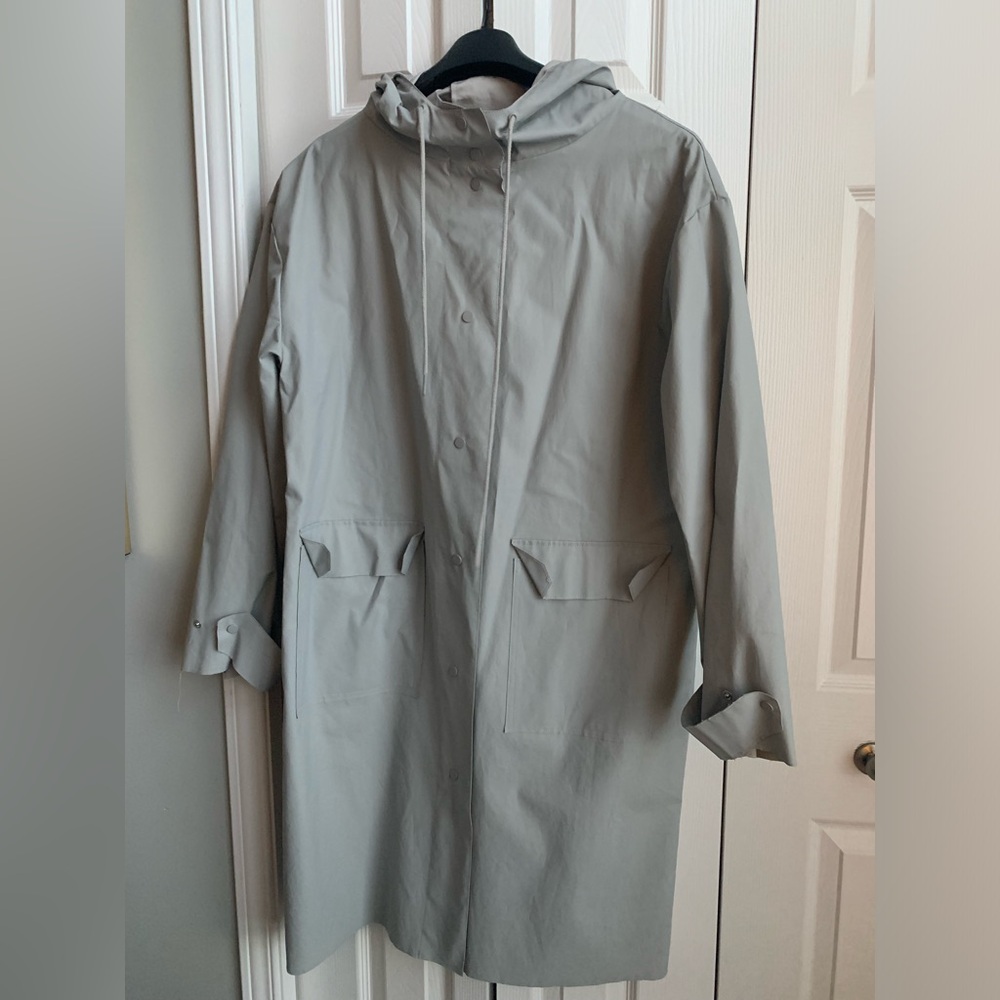 Oak & Fort Classic Gray Hooded Rain Trench (SZ M)